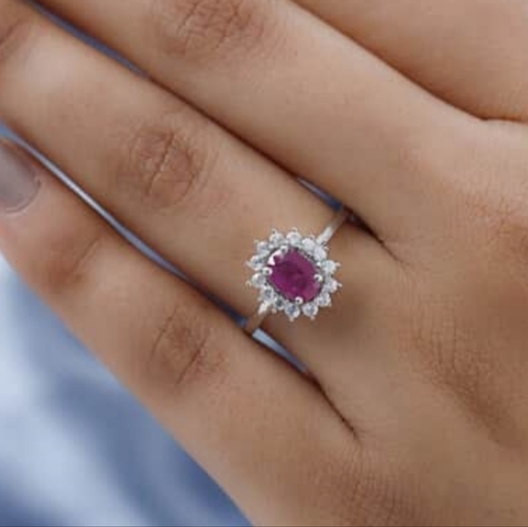 Authentic Montepuez Ruby & White Zircon Ring Platinum over 925 Sz 6! ❤️ - Picture 5 of 13